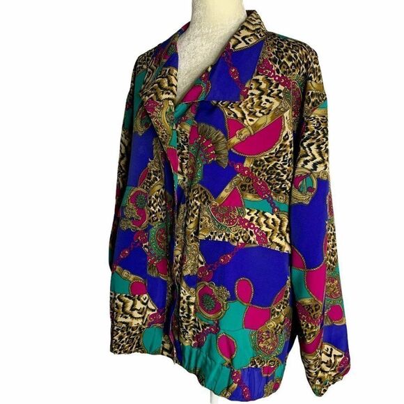 Vintage 90s Baroque Style Jacket XL Leopard Jewelr - Picture 3 of 7